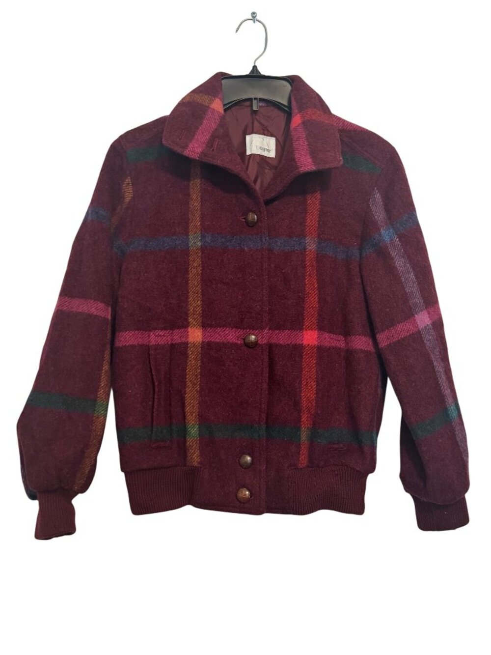 vintage Bogner Womens Plaid Wool Jacket Maroon Buttoned